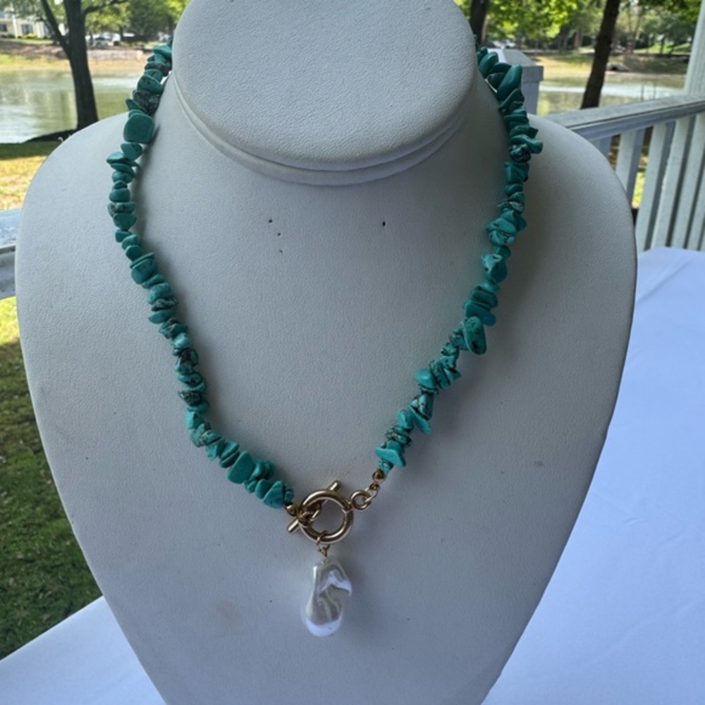 Natural Turquoise Necklace with Crystal Pendant